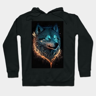 Cool Wolf portrait with teal and orange glow Hoodie